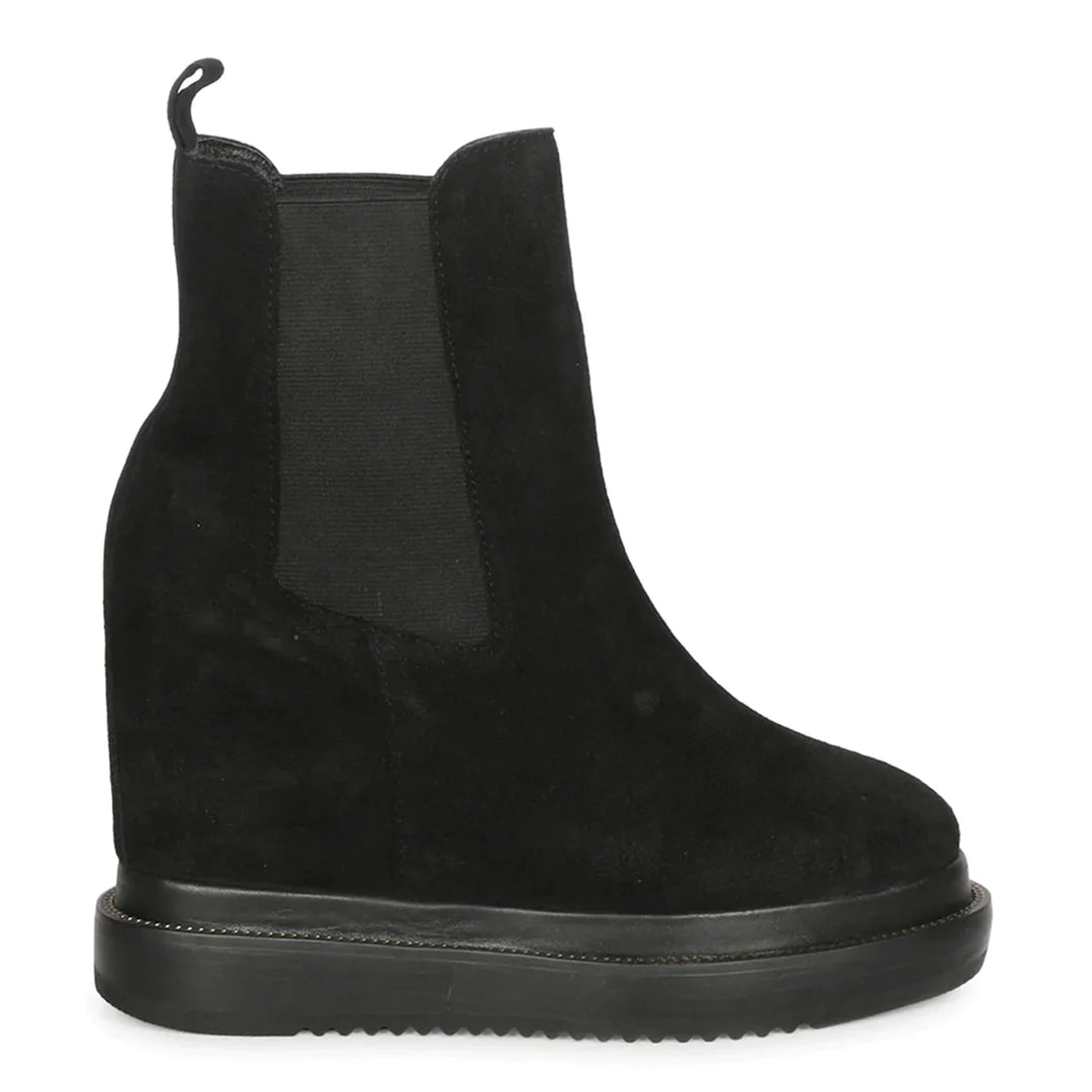 Versatile Saint Carolin Ankle Boots - Stylish Black Leather Inner Wedge Heels