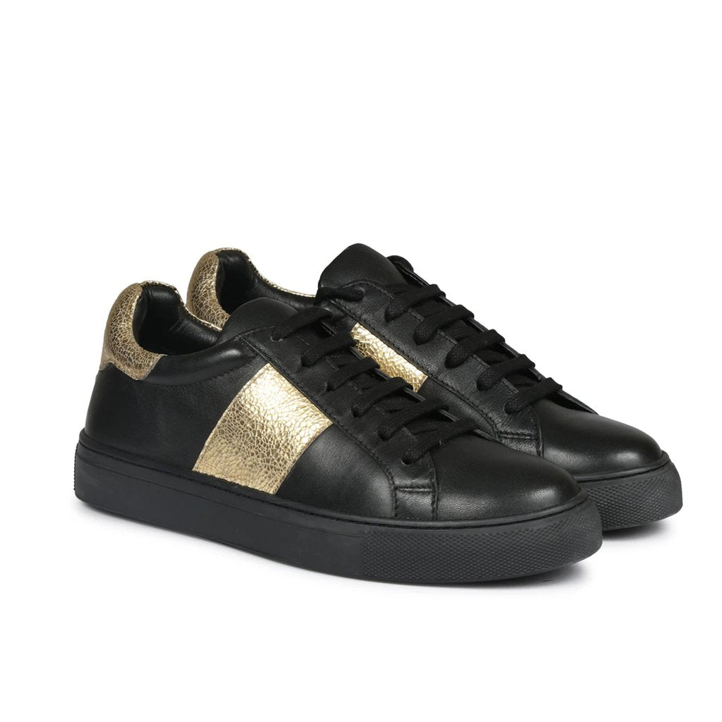 Saint Elen Black and Gold Leather Sneakers - SaintG