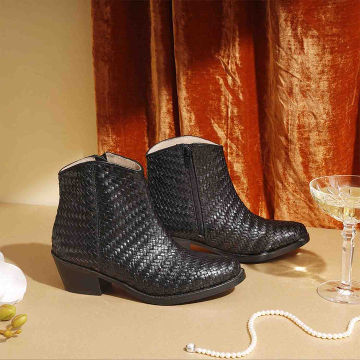 Saint Leone Black Woven Leather Ankle Boots - SaintG