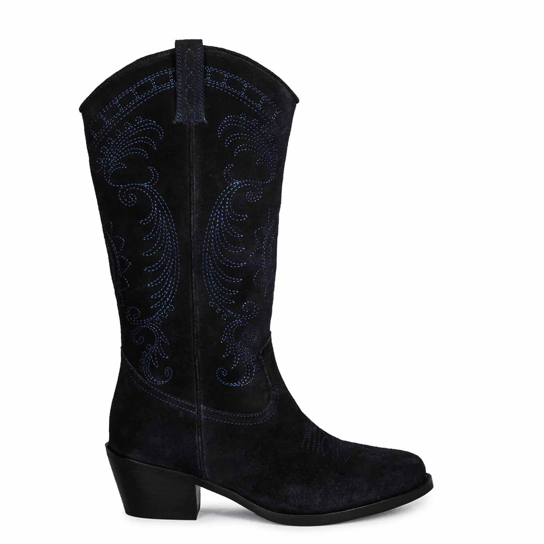 Stitched Cobalt Leather Handcrafted Cowboy Boots for women