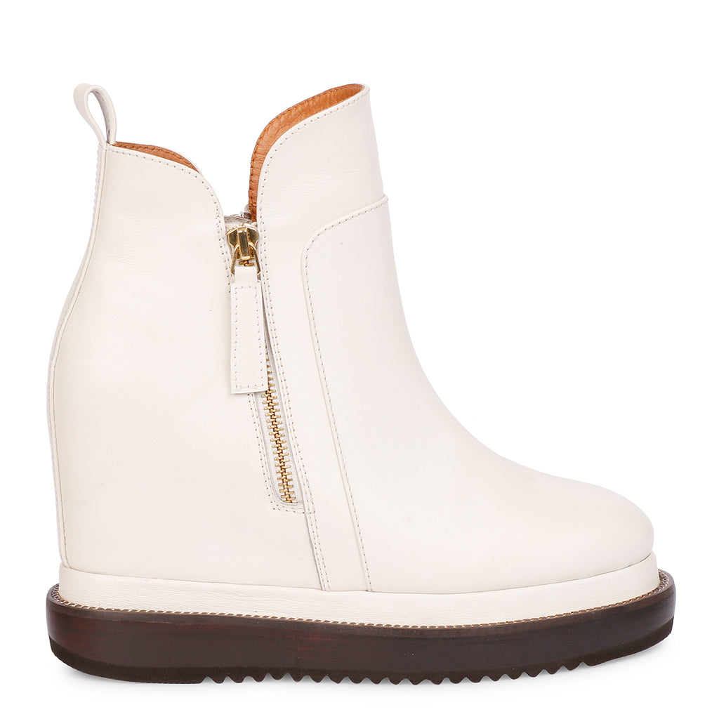 Off-White Leather Inner Wedge Heel Ankle Boots for women