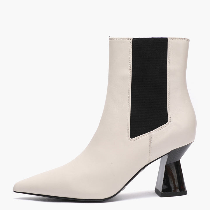 Saint Elliana Off White Leather Sculpted Heel Chelsea Boots