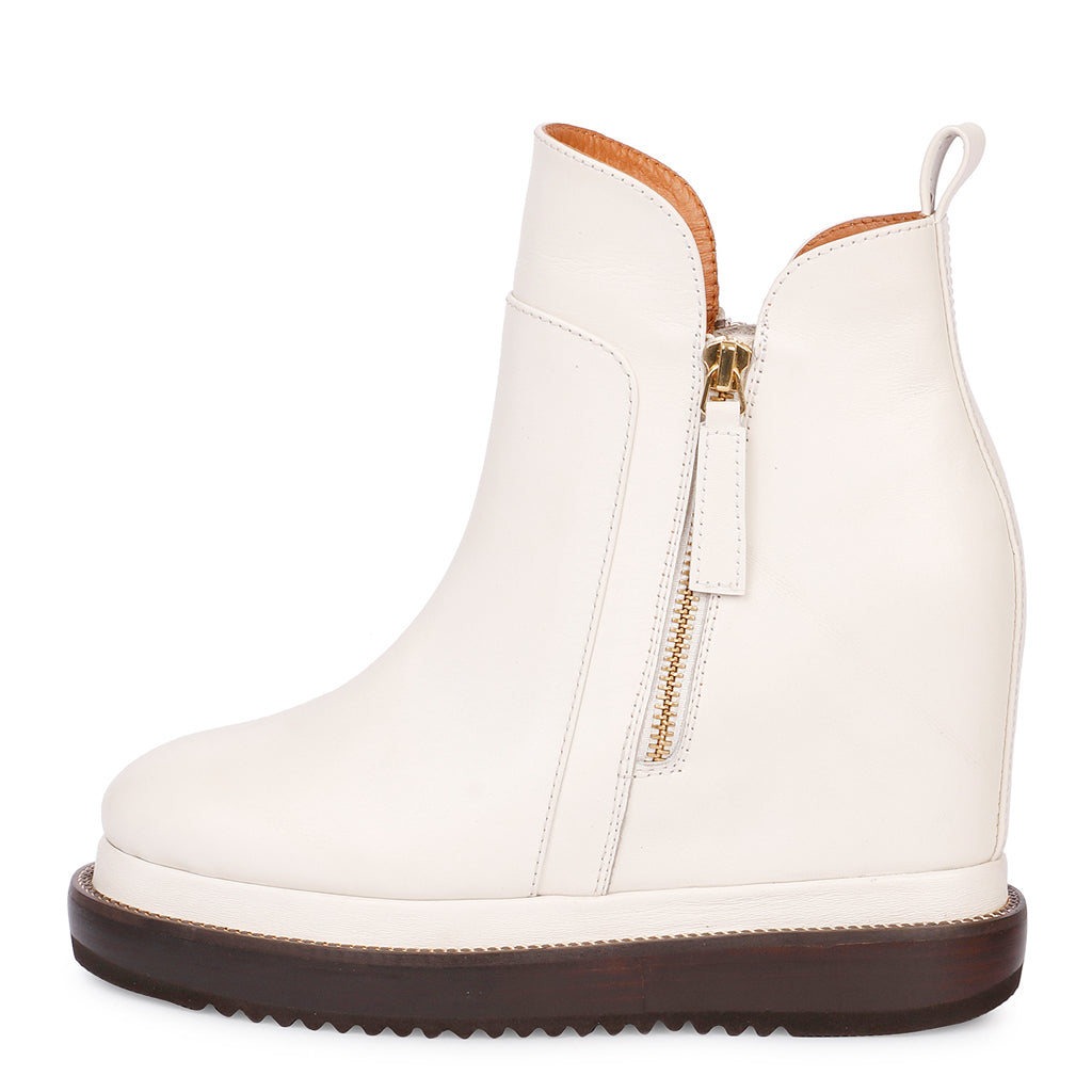 Saint Galena Off-White Leather Inside Wedge Heel Ankle Boots