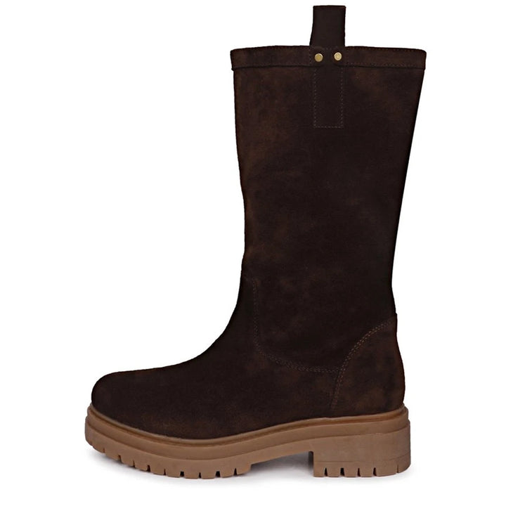 Saint Alexandra Brown Suede Leather Pull On Calf Boots
