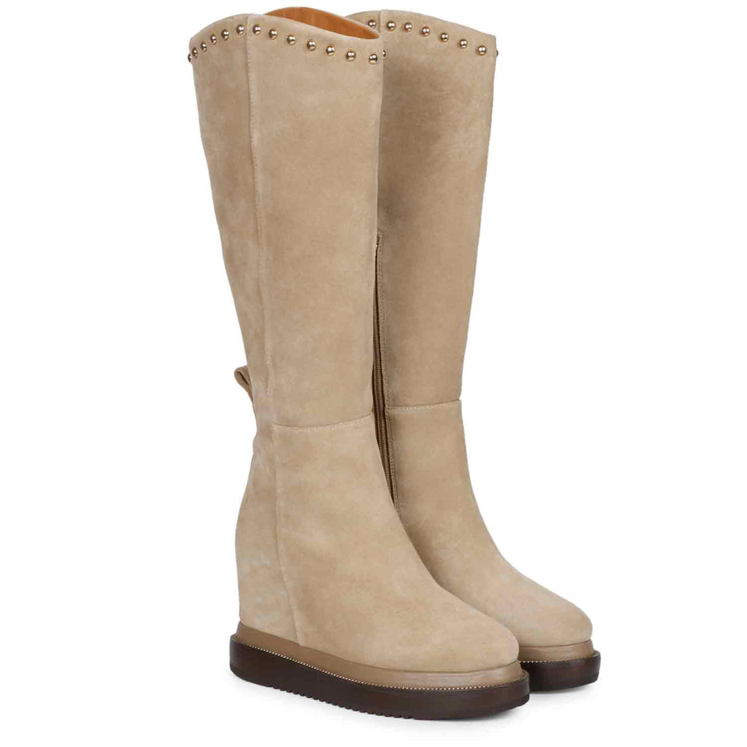Saint Adelmo studs wedge boots, ivory suede