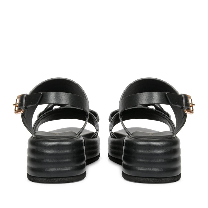 Saint Joelle Link Chain Embellished Black Leather Platform Sandals