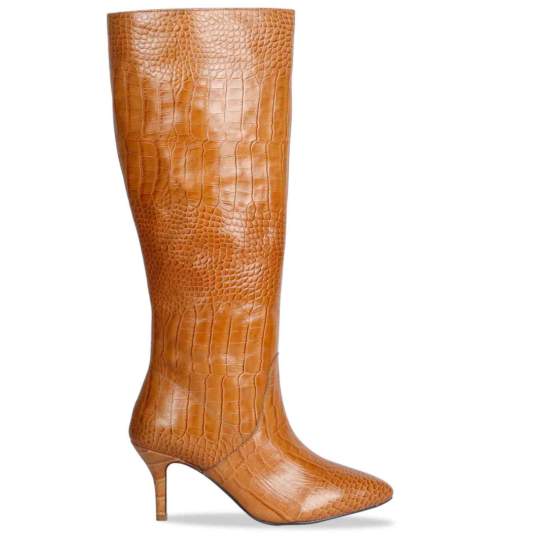 Saint Adella Croco Embossed Cuoio Leather Long Boots – SaintG India