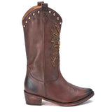 Saint Kateri Brown Leather cowboy Calf Length Boot