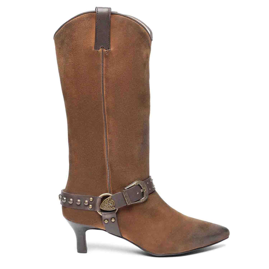 Tan Leather cowboy Calf Boots for women