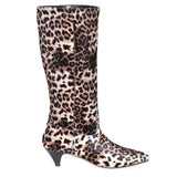 Saint Melissa Beige Leopard Print Stretch Fabric Calf Length Boot