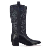 Saint Ashley Black Leather cowboy Calf Length Boots