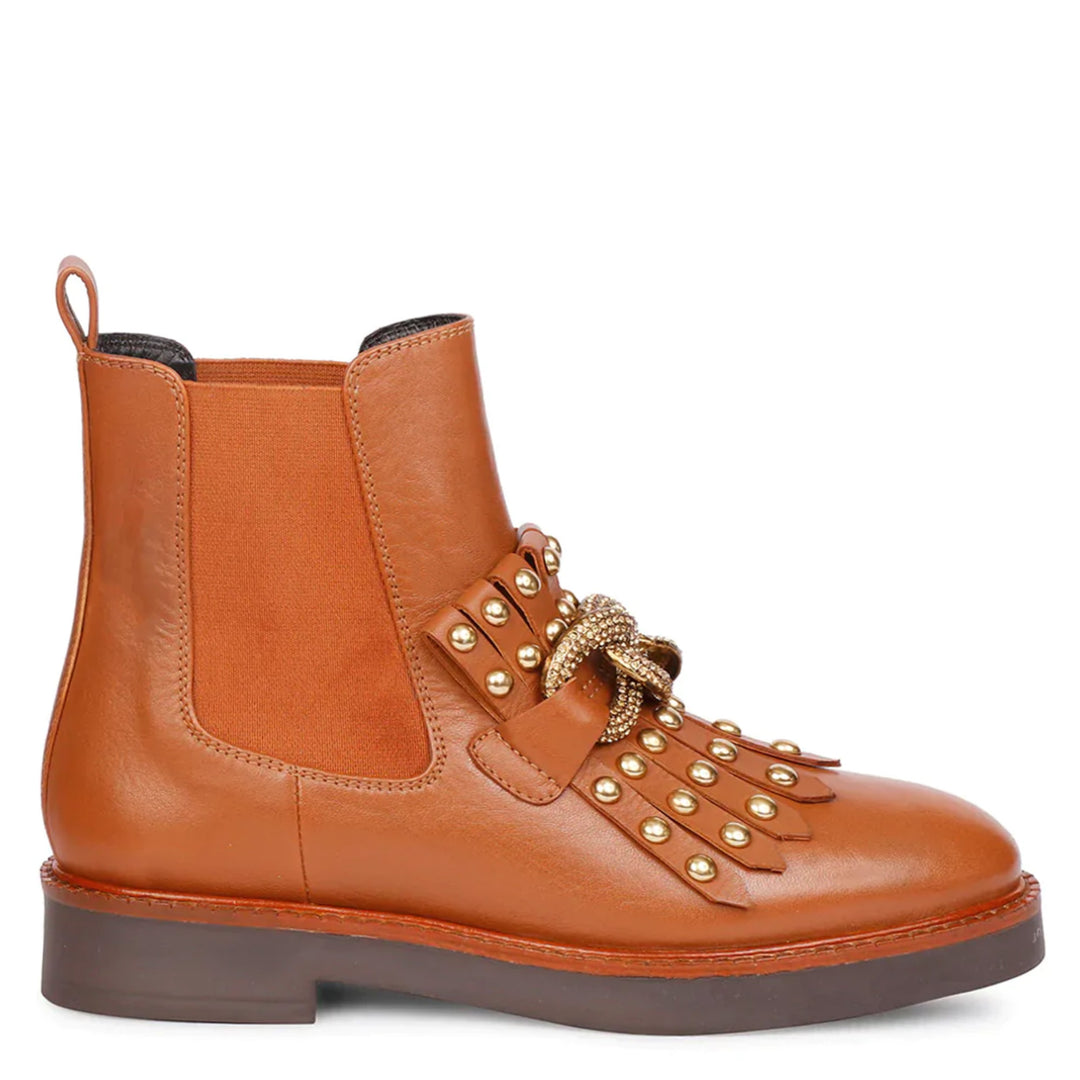 Saint Maeve Cuoio Leather Décor Chain Link Studded Boots