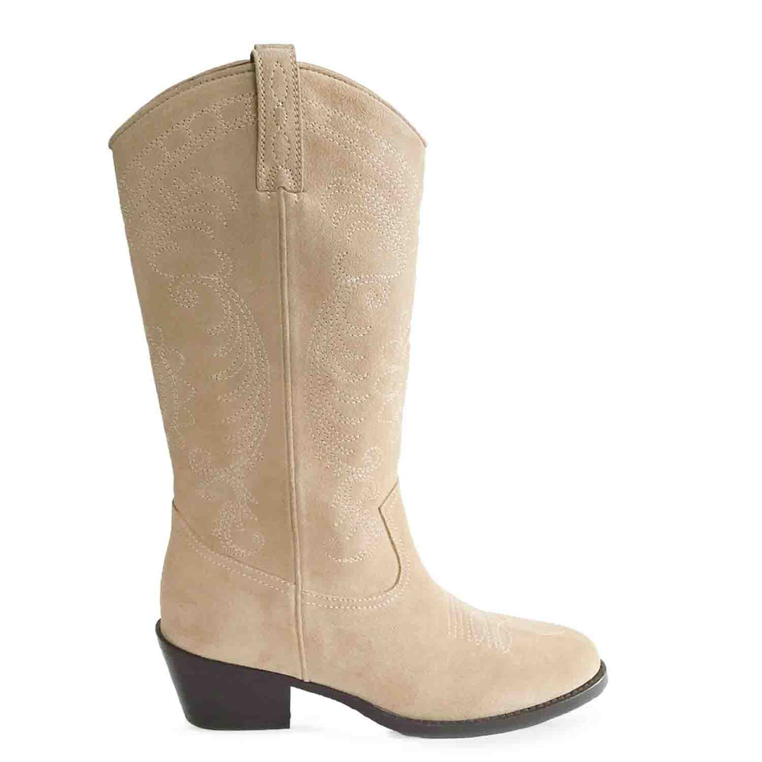 Stitched Ivory Leather Handcrafted Cowboy Boots for women