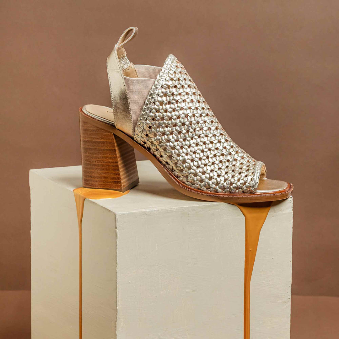 Saint Bella Gold Woven Leather Block Heels