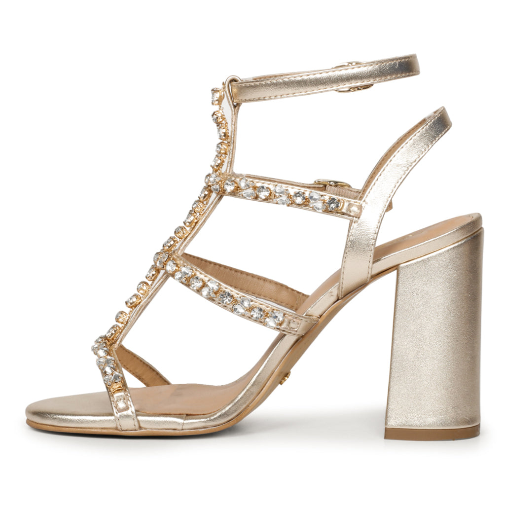 Elegant metallic heels with stone details