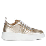 Saint Letitia Crystal Embellished Gold Metallic Leather Sneakers