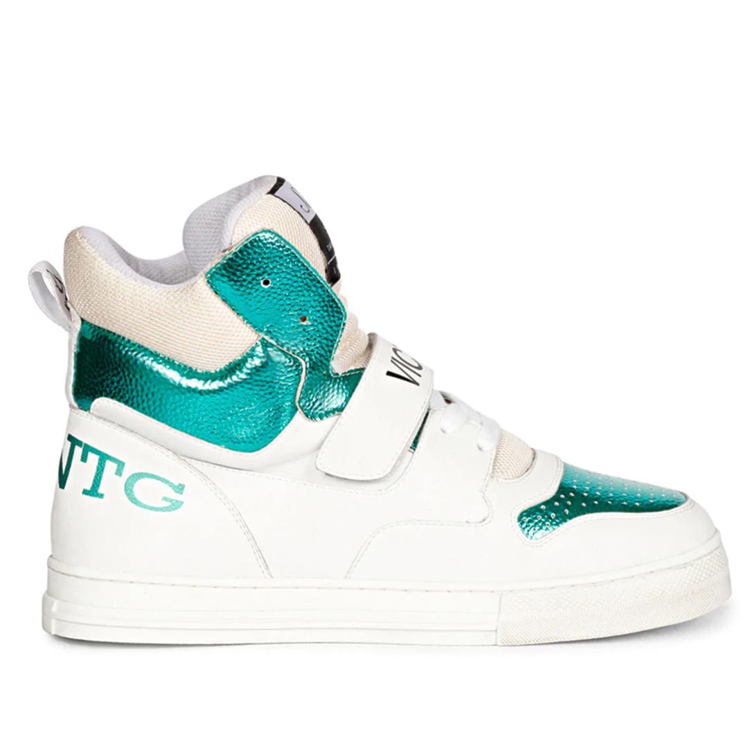 White & Green Leather Sneakers for mens