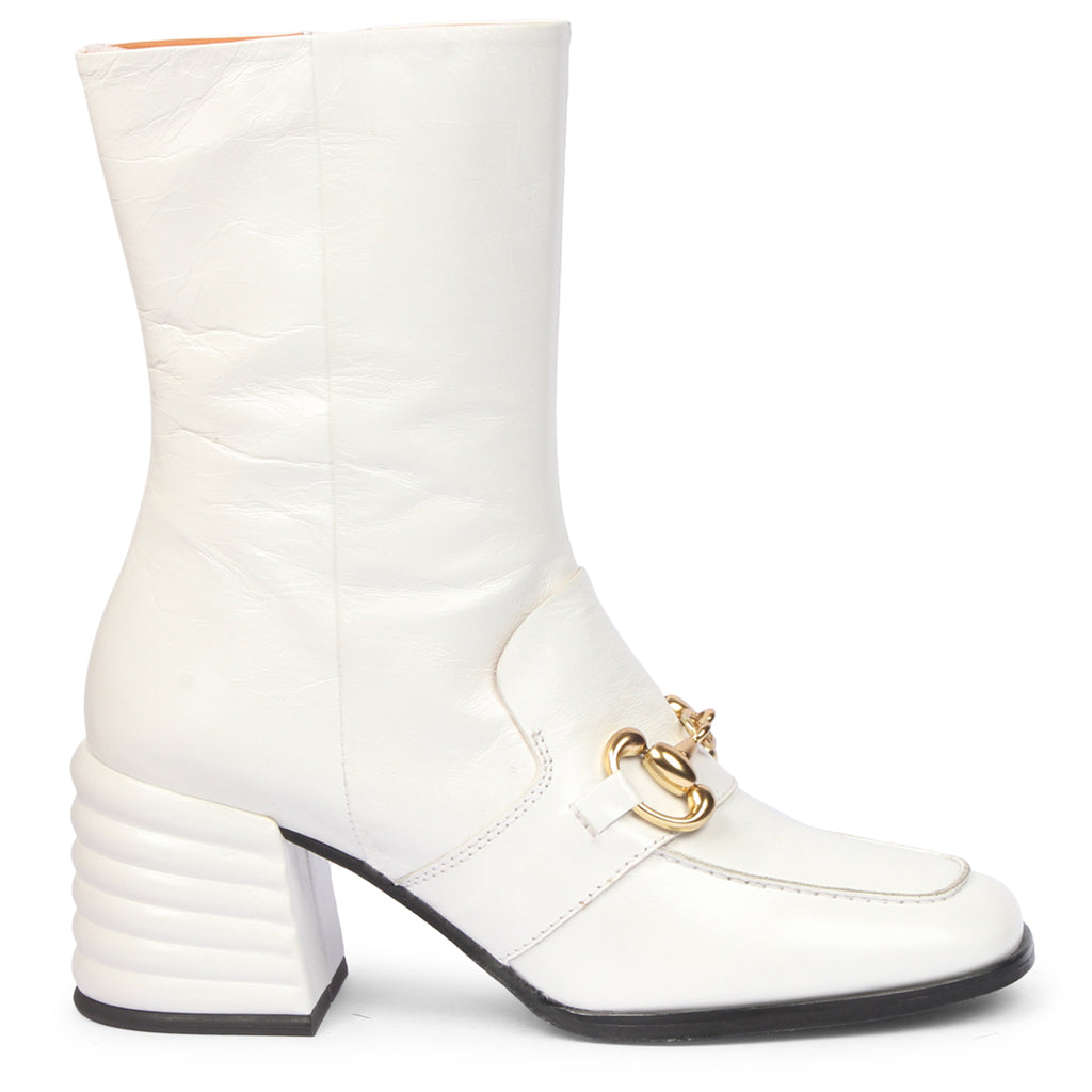 Saint Ambrosia White Distressed Leather High Ankle Boots