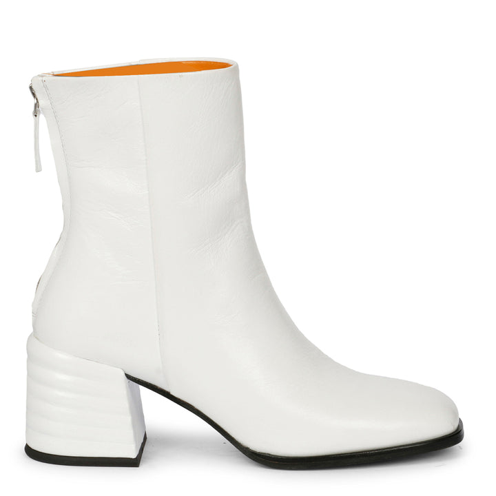 Saint Joanna White Leather Back Zipper High Ankle Boots