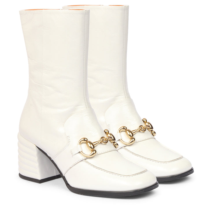 Saint Ambrosia White Distressed Leather High Ankle Boots