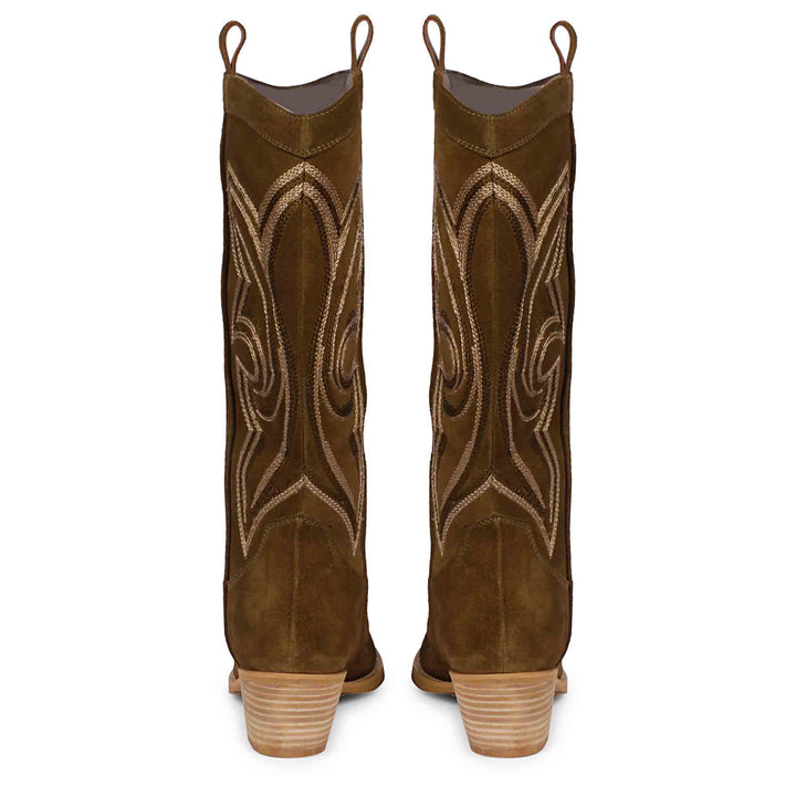 Saint Martina Khaki Stitched Leather Handcrafted Cowboy Boots