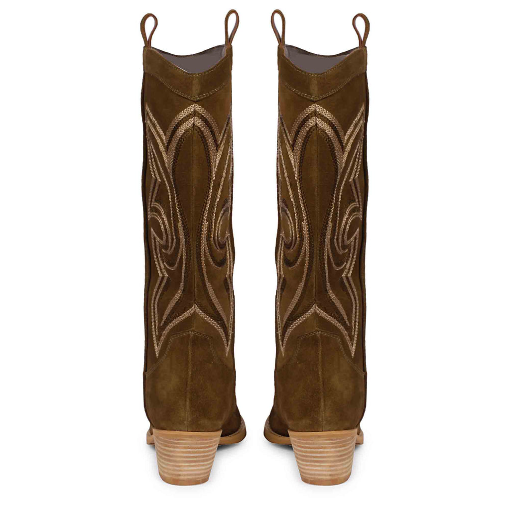 Saint Martina Khaki Stitched Leather Handcrafted Cowboy Boots