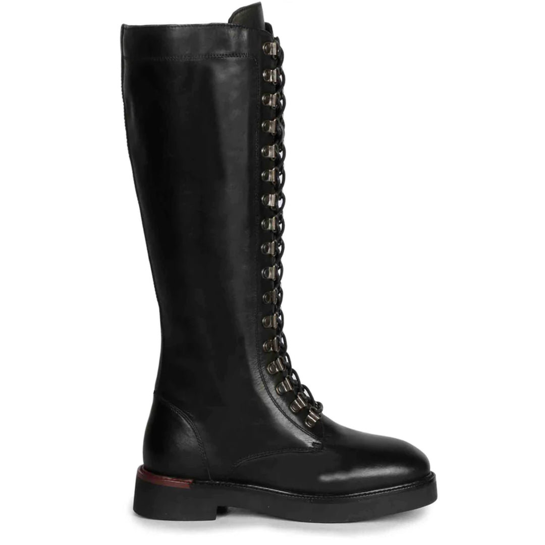 Saint Mercello Lace Up Black Leather High Tongue Tall Boots