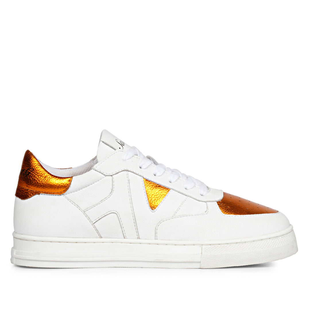 White & Orange Leather Sneakers for mens