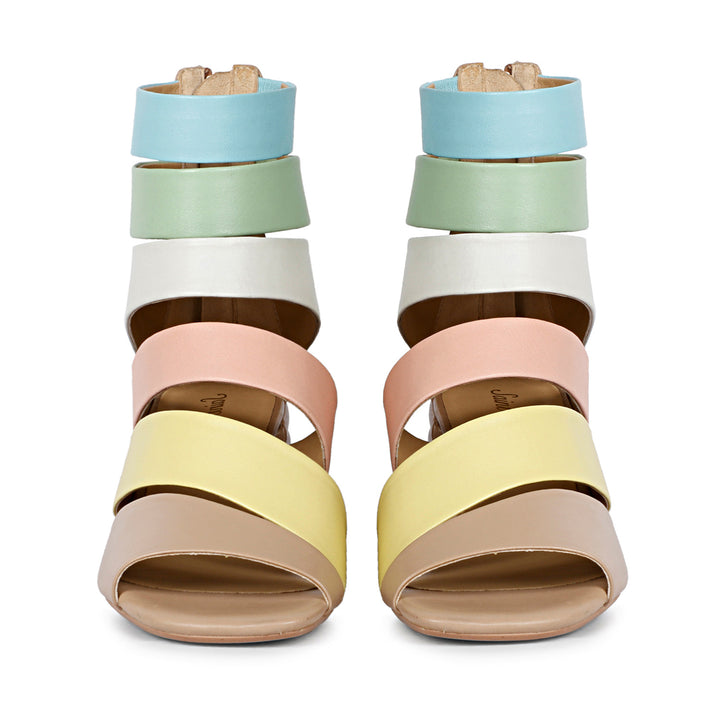Saint Elena Multicolor Handcrafted Leather Strappy Block Heels