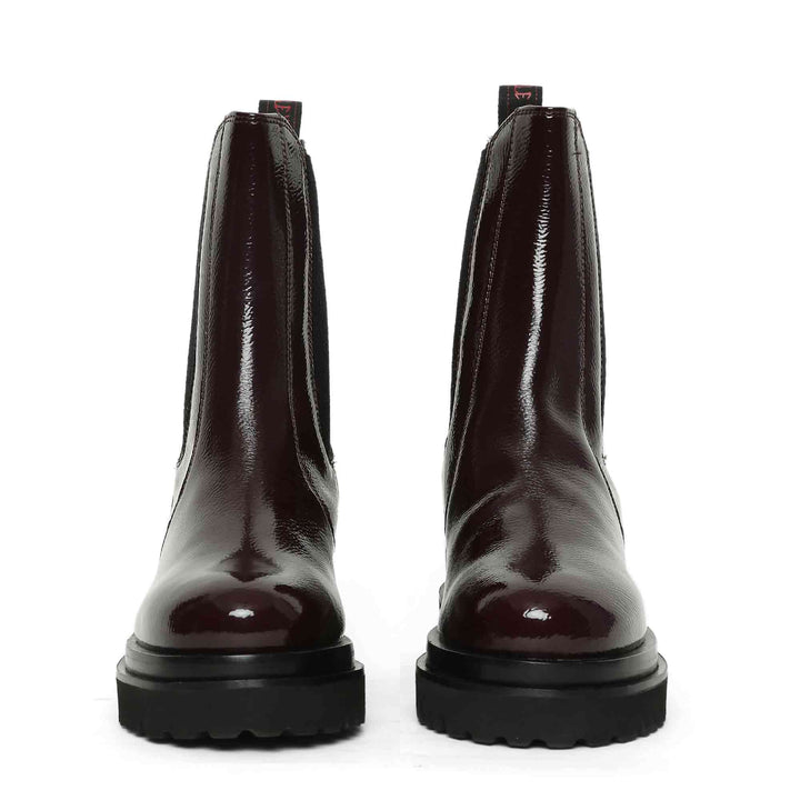 Burgundy Patent Leather High Ankle Boots by Saint Sophia – stylish and sophisticated footwear for a bold and trendy look