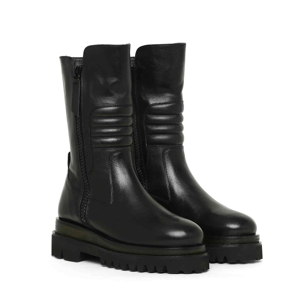 Saint Diana  Black Leather Zipper High Ankle Boots