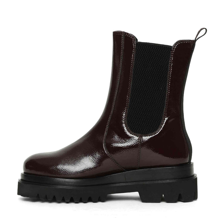 Burgundy Patent Leather High Ankle Boots by Saint Sophia – stylish and sophisticated footwear for a bold and trendy look