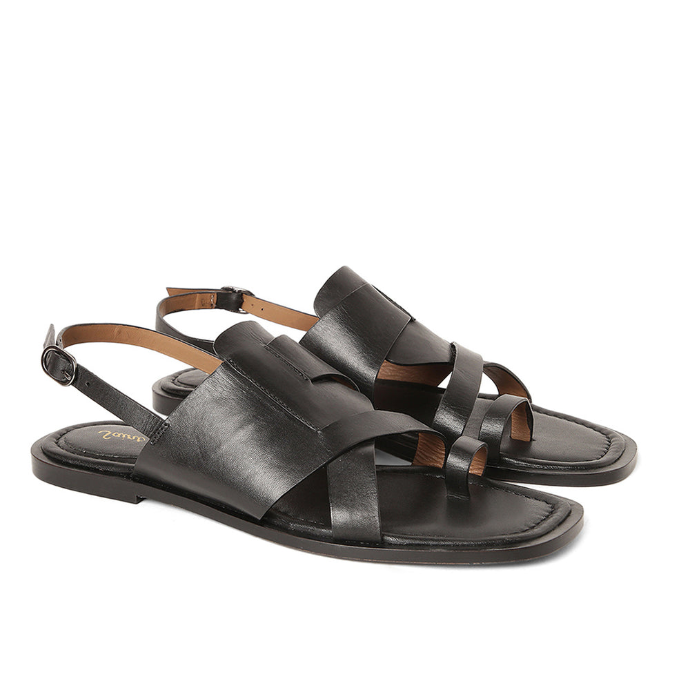 Saint Cristina Black Leather Thong Sandals: Elegant and comfortable black leather sandals with a stylish thong design for a timeless and chic look