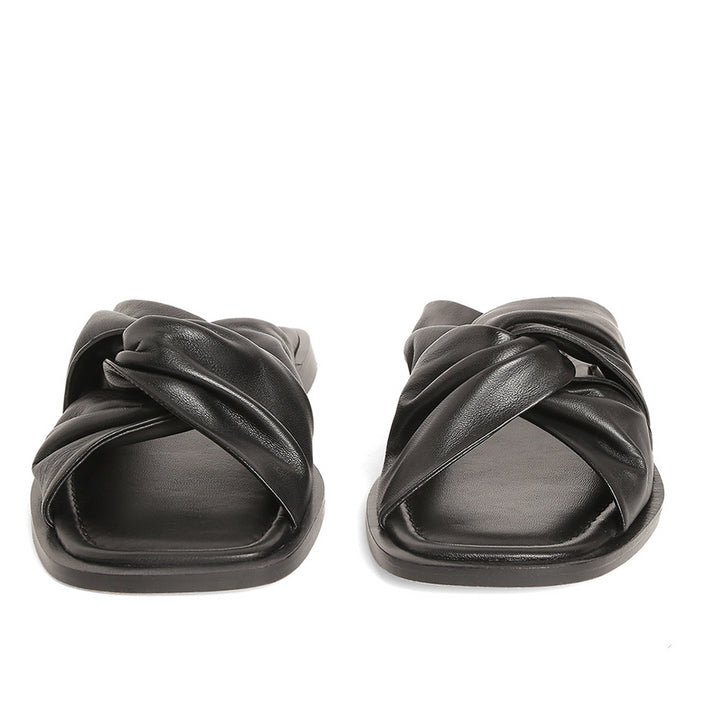 Saint Micino Black Leather Knotted Slides