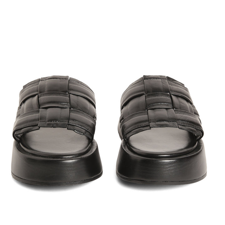 Saint Flavia Black Woven Leather Sandals