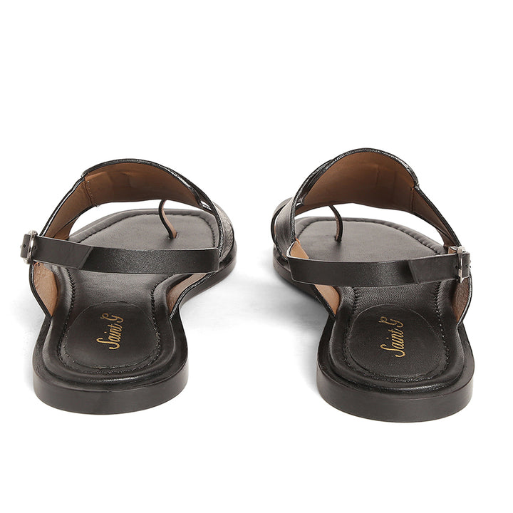 Saint Cristina Black Leather Thong Sandals
