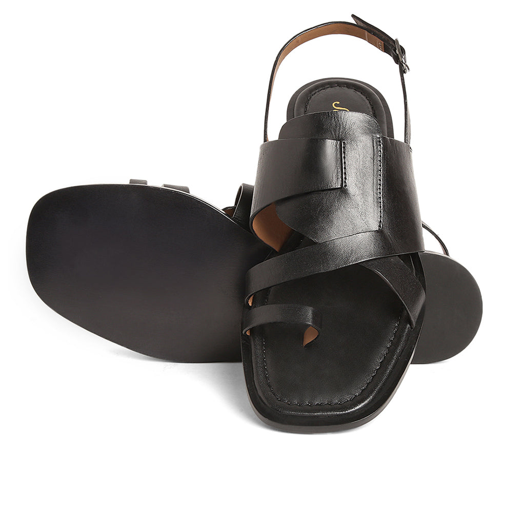 Saint Cristina Black Leather Thong Sandals