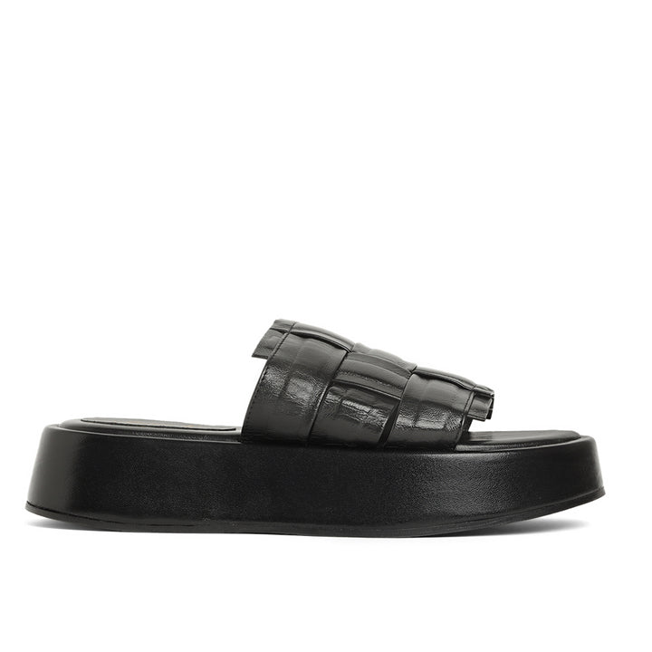 Saint Flavia Black Woven Leather Sandals