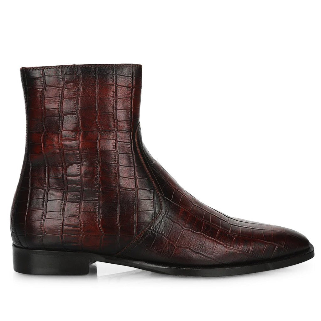 Saint Umberto Brown croco Embossed Two Color Toned Leather High Ankle Boot - SaintG India