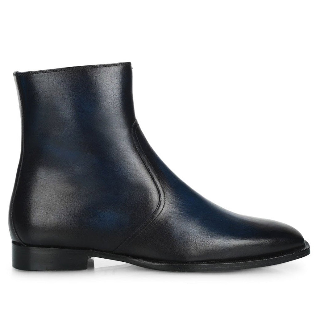 Blue Leather Ankle Boots for Men
