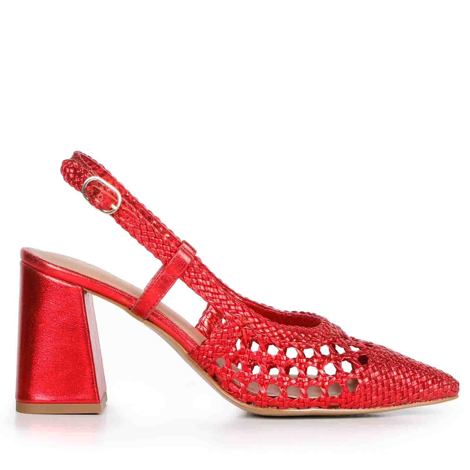 Buy Shoetopia Gold-toned Printed Design Red Block Heeled Sandals For Women  And Girls Online