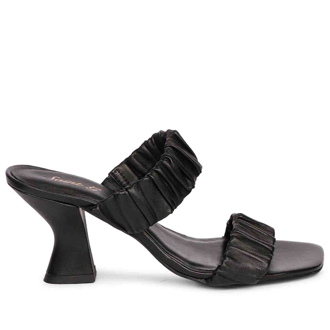 Saint Ariana Black Leather Mid Stiletto Heels.