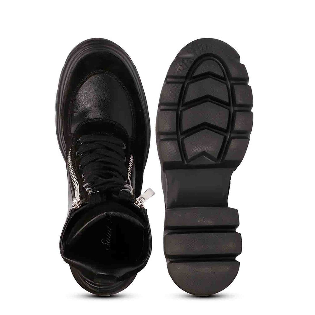 Versatile black leather lace-up high ankle boots - Saint Kendall for casual and formal occasions