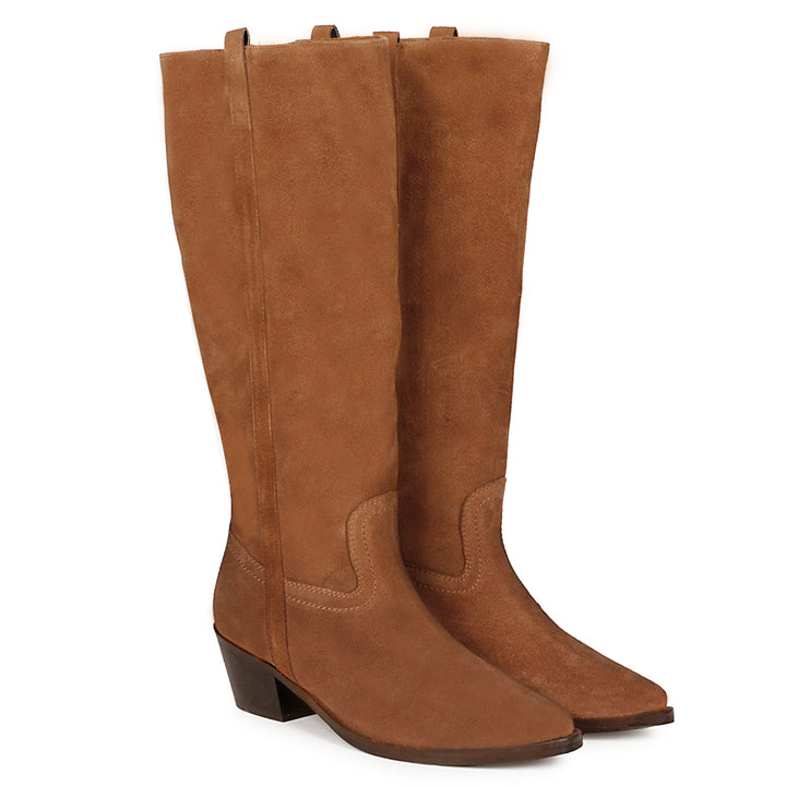 Saint Diane Tan Suede Leather Pull On Knee High Boots