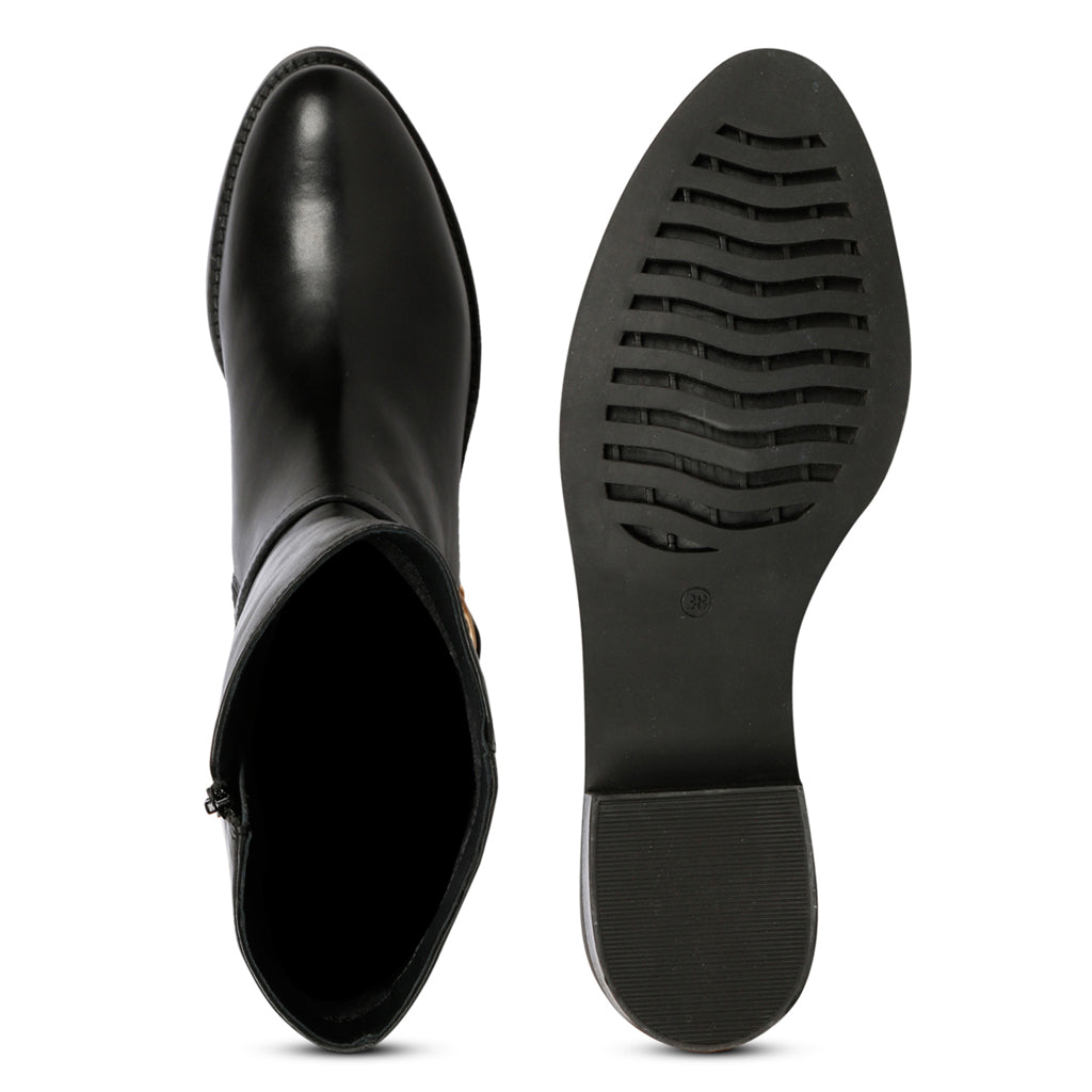 Saint Abella Buckle Decorative Black Leather Long Boots