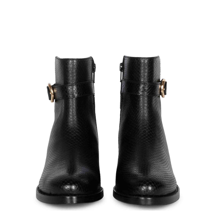 Saint Eleanor Black Leather Handcrafted Side Zippers Ankle Boots