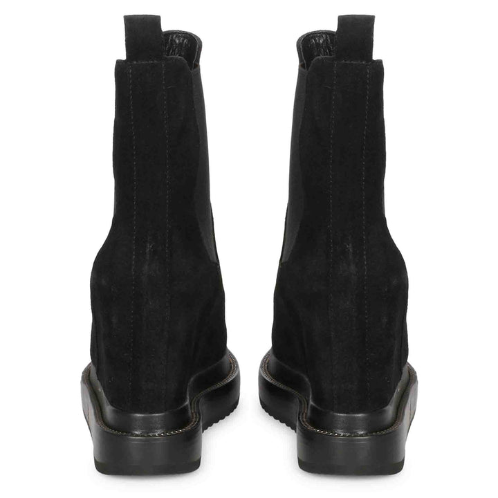 Versatile Saint Carolin Ankle Boots - Stylish Black Leather Inner Wedge Heels