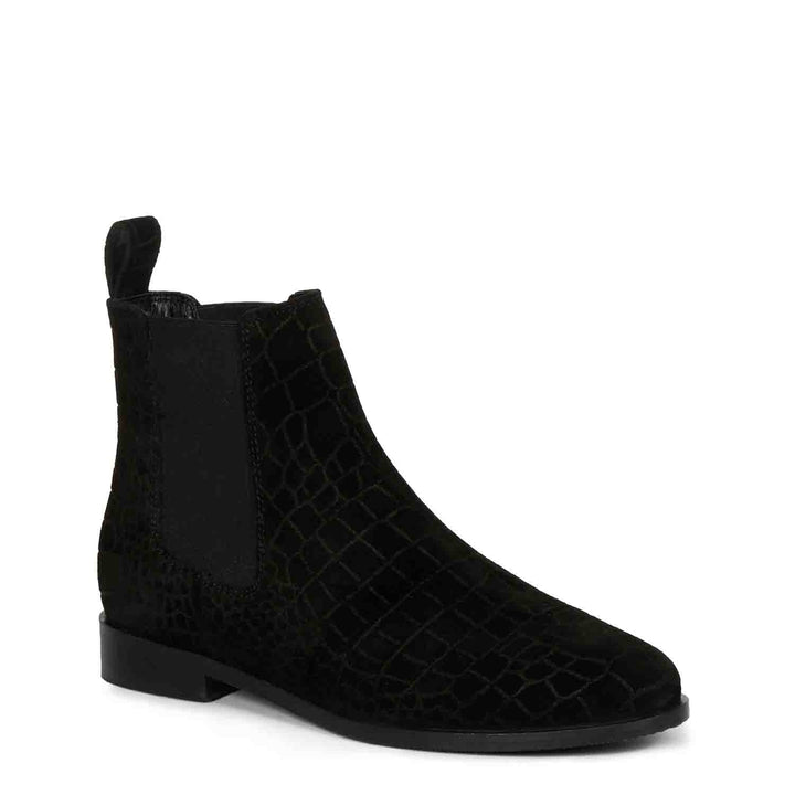 Saint Diane Black Suede Croco Print Leather Ankle Boots