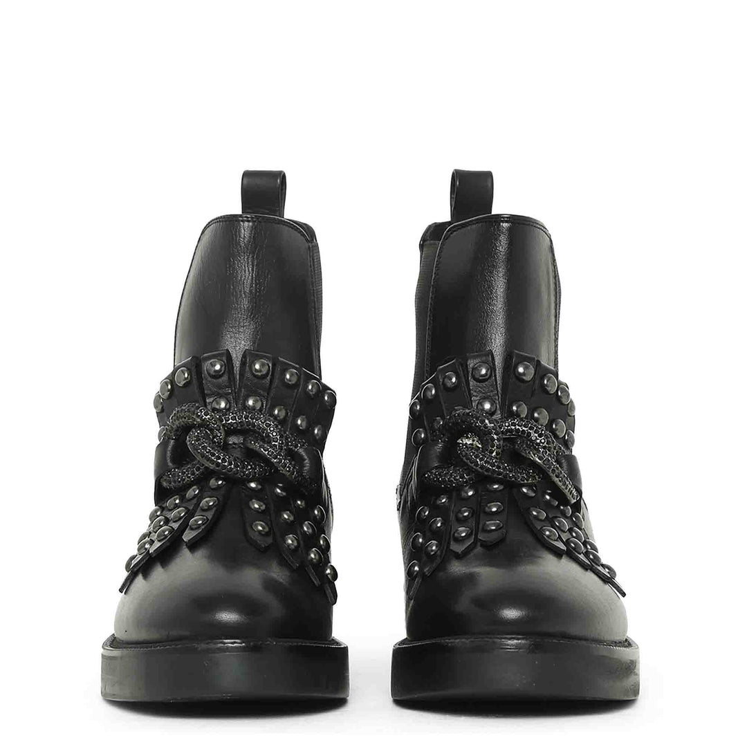 Saint Maeve Black Leather Decor Chain Link Studded Boots
