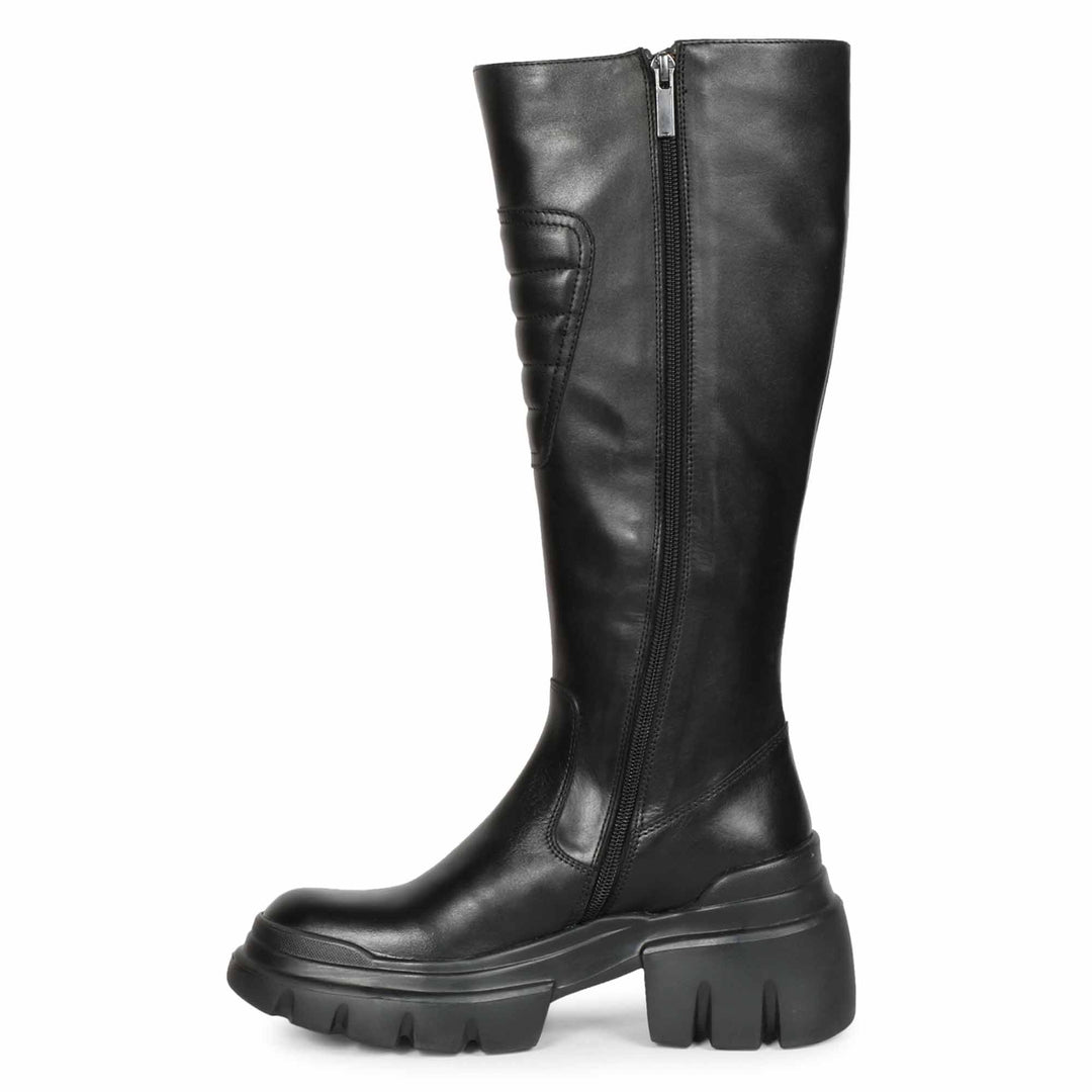 Saint Eloise black knee high boots, alternate side view showing zip closure